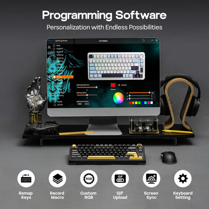 Teclado Mecânico Sem Fios EPOMAKER X AULA EA75 MAX 75% Layout ANSI US Hot-Swap Gasket com Fios/BT/2.4GHz com Ecrã e Botão Rotativo