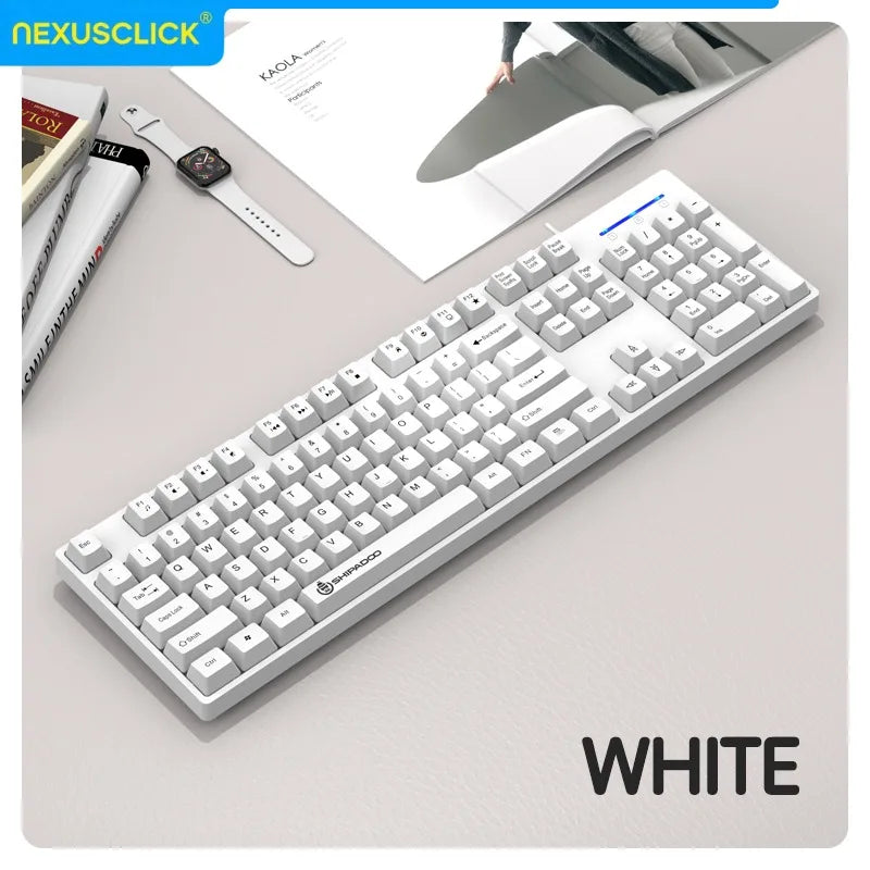 Set tastiera e mouse wireless NexusClick per gaming e ufficio, risparmio energetico intelligente, formato completo 104 tasti, 1600DPI regolabili, USB per laptop e PC