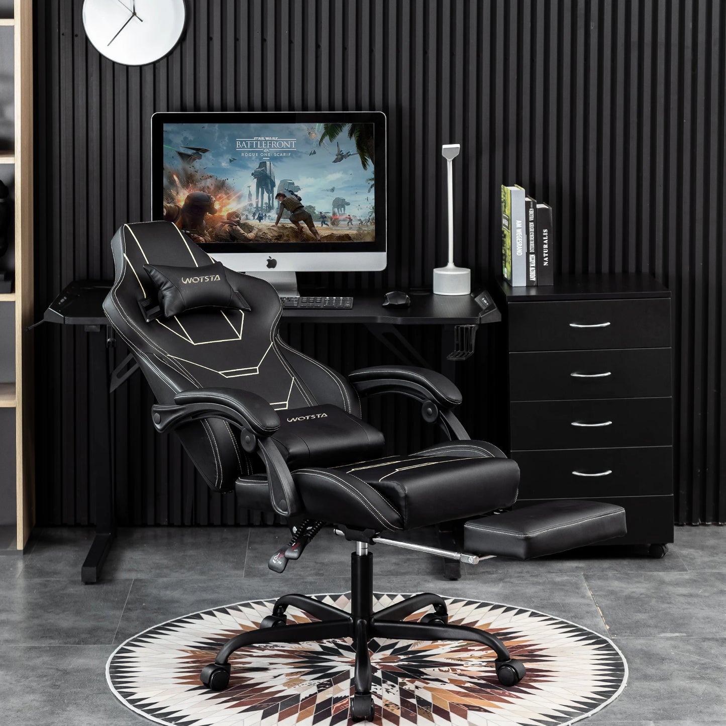 WOTSTA Gaming Chair Ergonomic Gaming Chair Office Chair with Footrest Racing Computer Chair Height Adjustable Padded Computer Chair