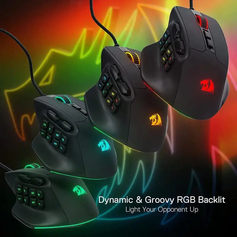 Redragon M811 Aatrox MMO-Gaming-Maus, kabelgebundene RGB-Gamer-Maus mit 15 programmierbaren Tasten und ergonomischer, natürlicher Griffform