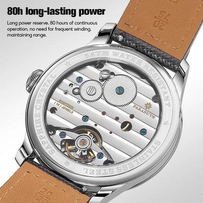 Relógio masculino FARASUTE NEW Machinery com mostrador salmão, movimento mecânico manual ST17, pequeno segundeiro e bracelete Bonklip vintage