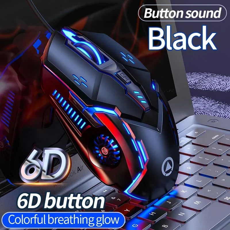 Ratón gaming ergonómico con cable YINDIAO RGB silencioso, retroiluminación LED, 3200dpi, 6 botones, G5 USB, ratón mecánico para PC, portátil y ordenador