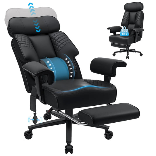 Executive Office Chair with Foot Rest and Waist Lumbar Support, Ergonomic Gaming Chair with Adjustable Height Headrest for Home