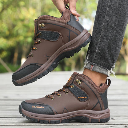 Retro Men’s Hiking Boots for Spring and Autumn, Comfortable Breathable Anti-Slip Hiking Shoes, Outdoor Camping Waterproof Work Shoes, Sizes 39-46