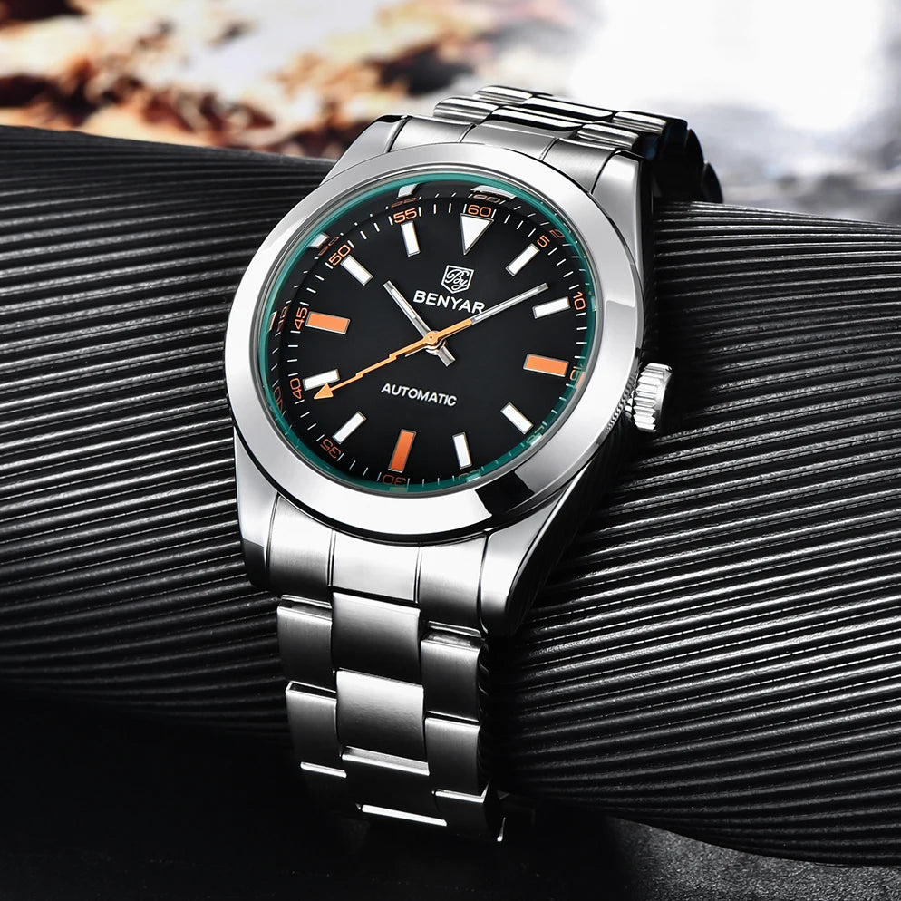 BENYAR – Neue Herrenuhr, Luxusmarke, mechanische Automatikuhr, wasserdicht bis 50 m, sportliches Modell mit leuchtenden Zeigern