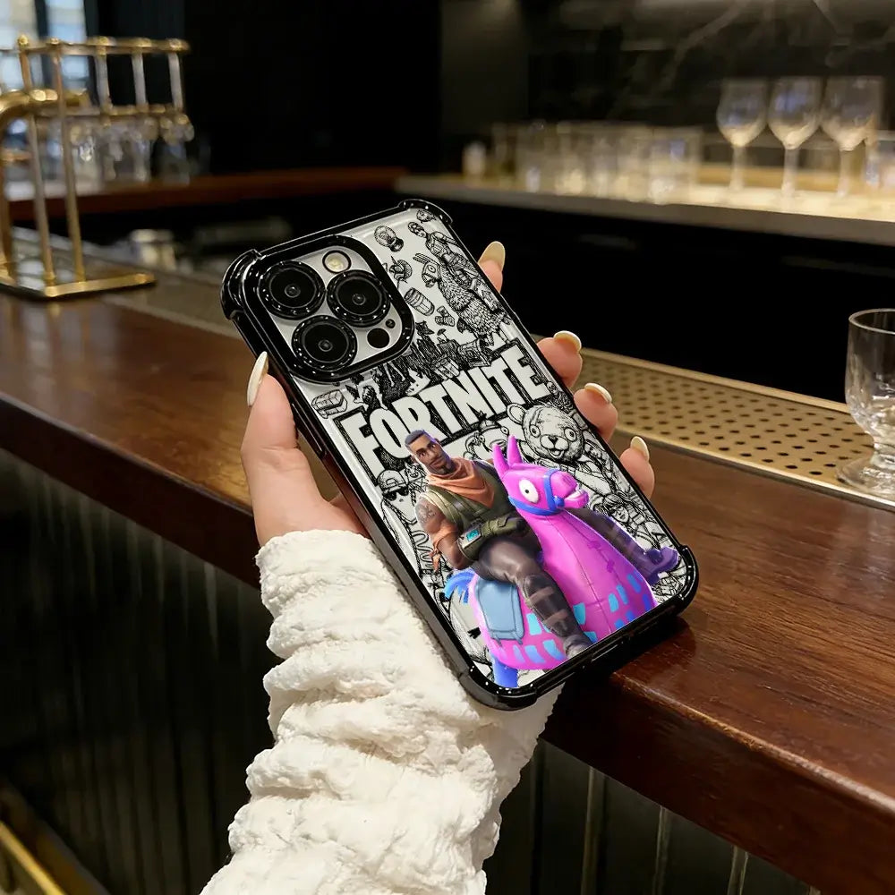 Battle Royales Fortnites-belagt telefoncover til iPhone 17 17e 16e 16 15 14 13 12 11 Pro Max X XR XSMax 7 8 Mini Air Plus Airabag