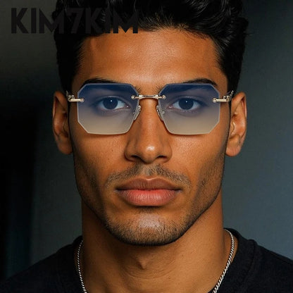 Square Rimless Punk Sunglasses Men 2026 Luxury Brand  Polygon Frameless Sun Glasses For Male Steampunk Driving Eyewear Shades