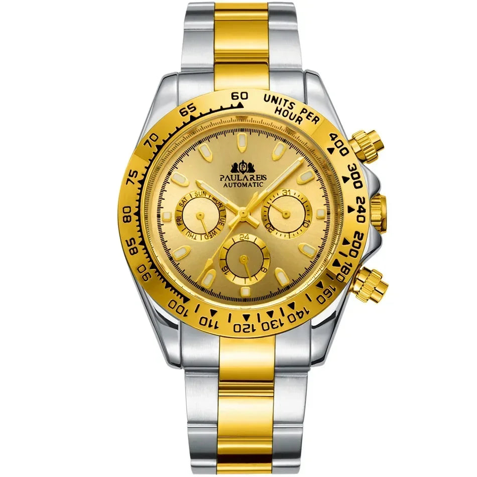 Automatic Watches for Men Mechanical Self Weind Gold Stainless Steel Glacier Ice Blue Chestnut Brown Bezel Reloj Hombre Baratos