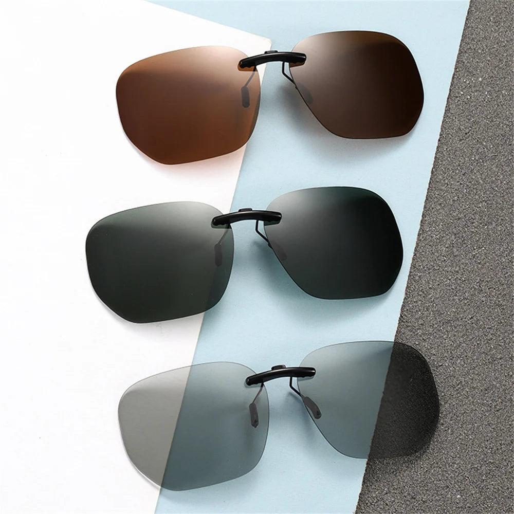 KLASSNUM Men Driving Clip On Polarized Sunglasses for Myopia Eyeglasses Women Square Night Vision Fishing UV400 Sun Glasses Clip