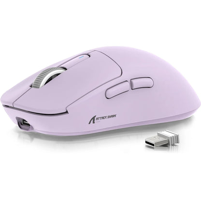Mouse gaming wireless ATTACK SHARK X3 PixArt PAW3395 49g SUPERLIGHT, BT/2.4G wireless/cablato, 6 DPI regolabili fino a 26000