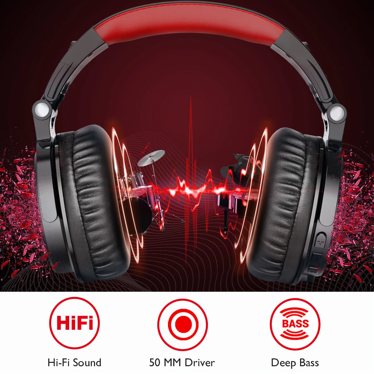 Cuffie da gaming wireless OneOdio Pro-M Bluetooth 5.2 HiFi stereo, autonomia 110H con microfono, bassi profondi, cuffie over-ear pieghevoli