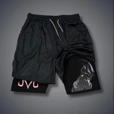 2026 Summer Dragon Ball Z Majin Buu 2-in-1 Double Layer Gym Shorts, Oversized Men's Fitness Retro Streetwear Unisex Athletic Y2k