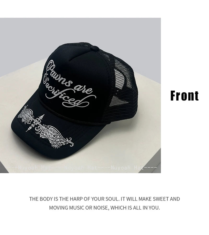 Printed Letters Wing Baseball Hats Hip Hop Breathable Color Block New Unisex Personal Sunshade Mesh Versatile Trucker Caps ins