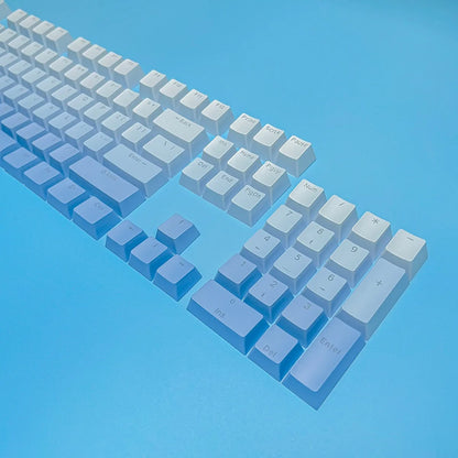 RGB-Gamer-Tastenkappen mit Farbverlauf-Hintergrundbeleuchtung für mechanische Tastaturen mit MX-Switches, OEM-Profil, PBT-Keycaps, Weiß/Blau, ISO-Layout, DIY-Tastenkappen