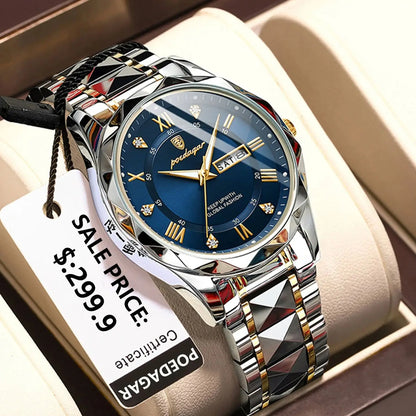 Relógio de homem POEDAGAR Business Luxury, estanque, em aço inoxidável, luminoso, com data e dia da semana, estilo desportivo, de quartzo.