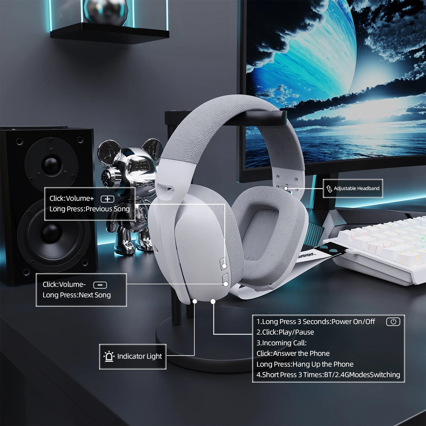 Cuffie da gaming ATTACK SHARK L80PRO 3-in-1 – Cuffie Bluetooth wireless a bassa latenza con doppio microfono, audio Hi-Fi da 40mm e connessione stabile