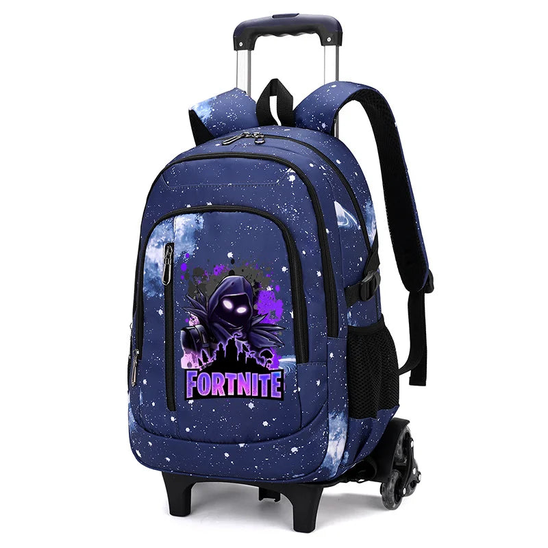 Fortnite 2-in-1 trolleyrugzak met sterrenhemelprint, grote capaciteit, waterdichte laptoptas met trapklimontwerp, schooltas voor studenten