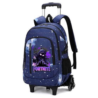 Fortnite 2-in-1 trolleyrugzak met sterrenhemelprint, grote capaciteit, waterdichte laptoptas met trapklimontwerp, schooltas voor studenten