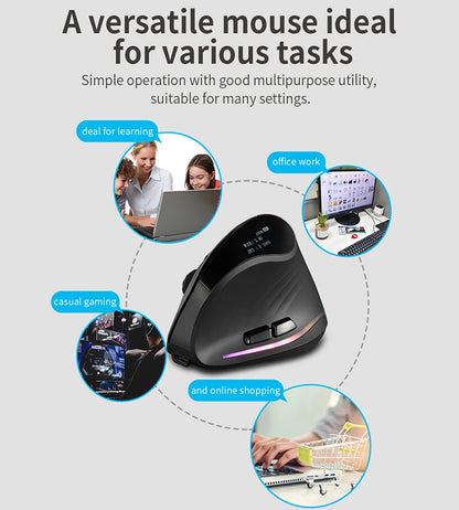 Wiederaufladbare kabellose vertikale Maus mit Display – ergonomische Maus mit 6 programmierbaren Tasten für Gaming und Desktop