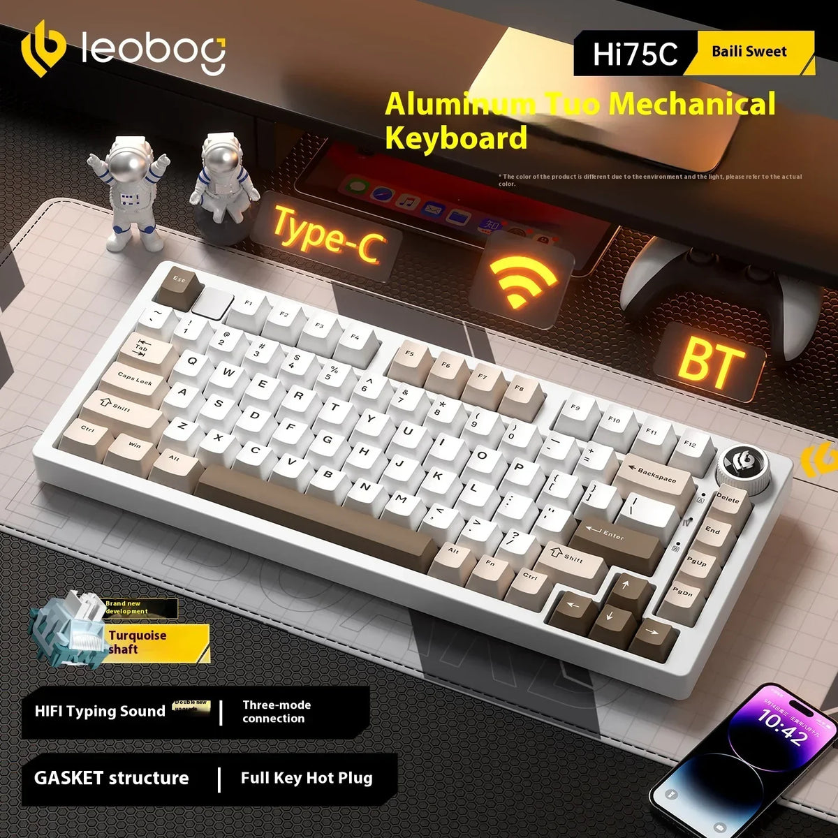 LEOBOG Hi75C Mechanical Keyboard 3Mode/Wired kit Hot Swap With Knob RGB Aluminium Alloy Gasket Hi75C Keyboard Kit PC Custom Gift