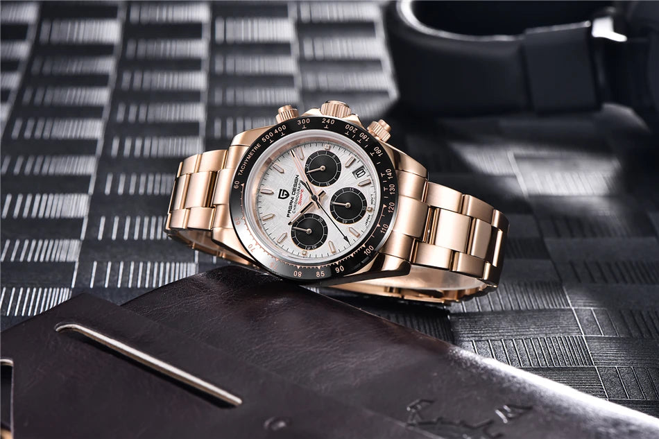 PAGANI DESIGN V2 40MM Herrenuhr mit Meteorit-Zifferblatt, Quarzwerk, Saphirglas, Retro-Chronograph, wasserdichte Uhr für Herren