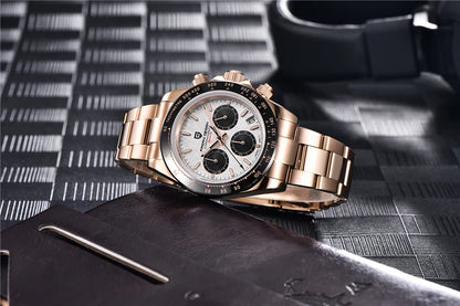 PAGANI DESIGN V2 40MM Herrenuhr mit Meteorit-Zifferblatt, Quarzwerk, Saphirglas, Retro-Chronograph, wasserdichte Uhr für Herren