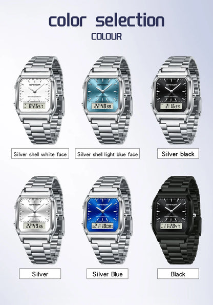 SANDA 747 Men’s & Women’s Luxury Digital Sports Watch  Stainless Steel, LED Dual Display & Waterproof