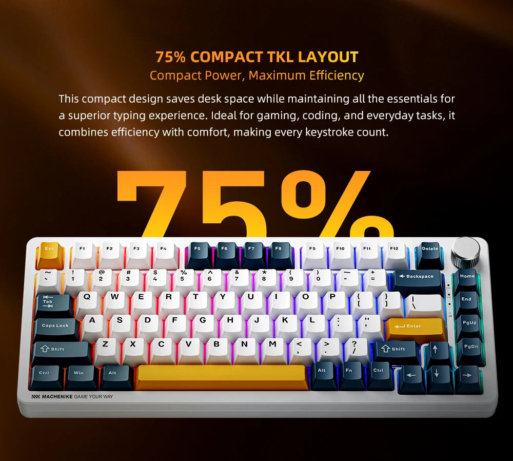Machenike K600-B82W mechanische Gaming-Tastatur, Tri-Mode, Gasket-Mount, 75% ANSI-Layout, RGB-Hintergrundbeleuchtung, kabellos
