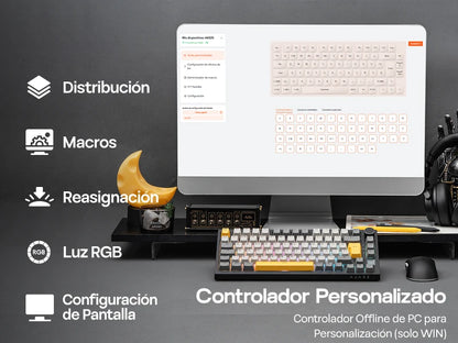 Teclado mecânico ISO-ES EPOMAKER X AJAZZ AK820 PRO 75% com layout espanhol, com fios/2.4GHz/BT, ecrã e botão rotativo para PC/Mac