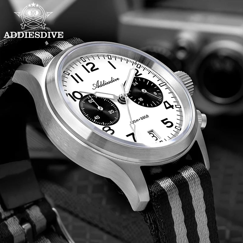 ADDIESDIVE 2025 Nuovi orologi da uomo Panda Eye, orologio al quarzo VK64 rétro di lusso per uomo, cronografo sportivo, impermeabile 100M, luminoso