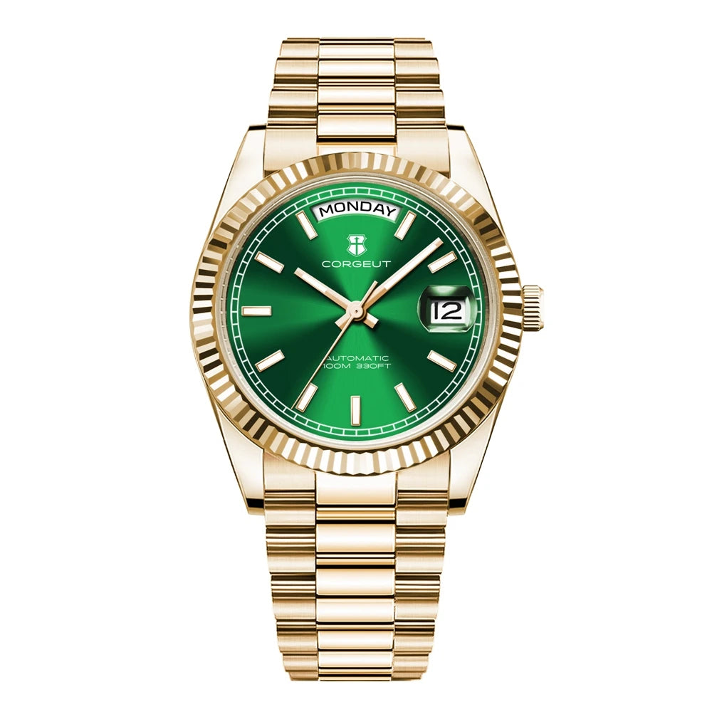 Luxuriöse Corgeut 36MM Herrenuhr ST1644 Automatische mechanische Armbanduhr mit Saphirglas Relogio Masculino 10BAR Day Swim Dress Watch