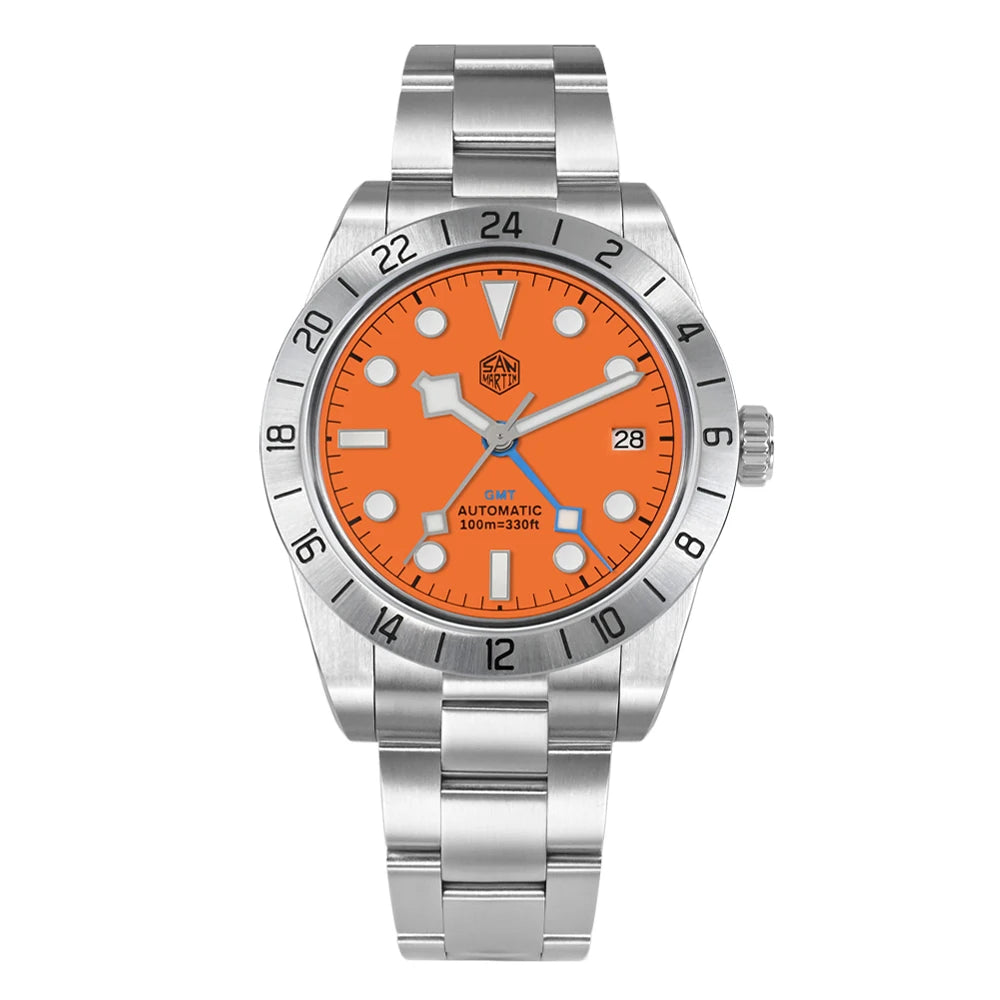 San Martin Neue 39mm NH34 BB GMT Automatikuhr, mechanische Sportuhr, Saphirglas, Leuchtanzeige, wasserdicht bis 100m, für Herren, Relogio SN0054