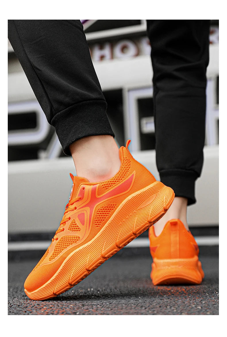 Fashion Platform Men's Running Shoes Trendy Casual Knit Breathable Orange Sneakers Men Outdoor Sports Non-slip Jogging Shoes Man