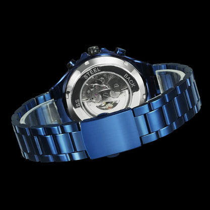 Montre automatique pour homme WINNER – Modèle squelette transparent, aiguilles luminescentes, bracelet en acier inoxydable, montre mécanique de marque de luxe