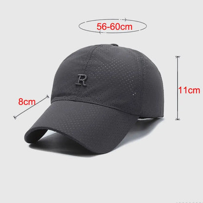 Breathable Perforated Quick-Drying Hat Sun Protection Adjustable Summer Sun Hat Letter R Embroidery Fishing Cycling Hat