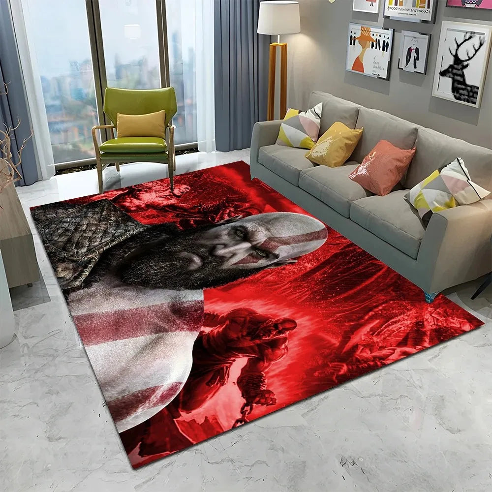 3D God of War Games Carpet Home Living Room Bedroom Sofa Doormat Decor Kids Play Area Rug Non-slip Mechanical Washable Floor Mat