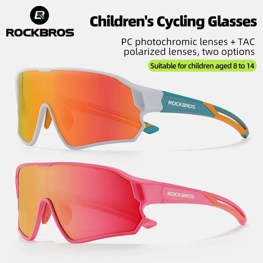 ROCKBROS Kids Polarized Photochromic Cycling Glasses UV400 Protection Outdoor Sports Sunglasses Child MTB Bicycle Eyewear