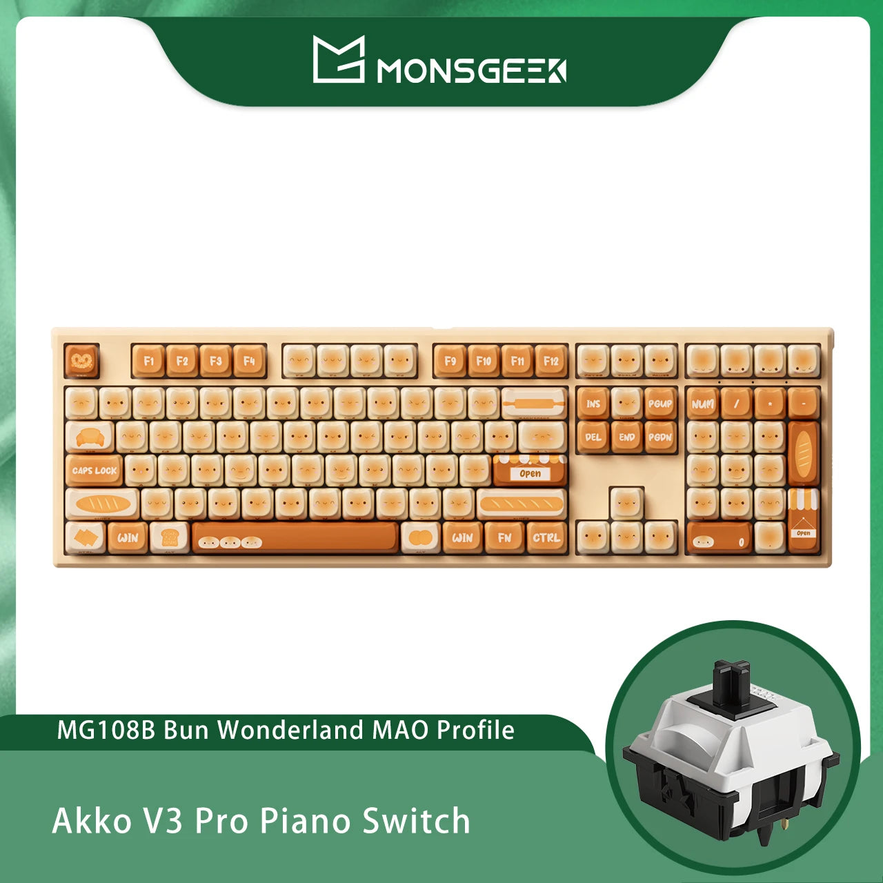 Akko MonsGeek MG108B Bun Wonderland kabellose mechanische Tastatur MOG-Profil RGB 108 Tasten Full Size Hot Swap USB / 2.4G / BT 5.0