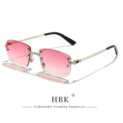 HBK Square Rimless Sunglasses Women TOP Quality Retro Metal Sun Glasses Men Luxury Party Business Gradient Shades 2024