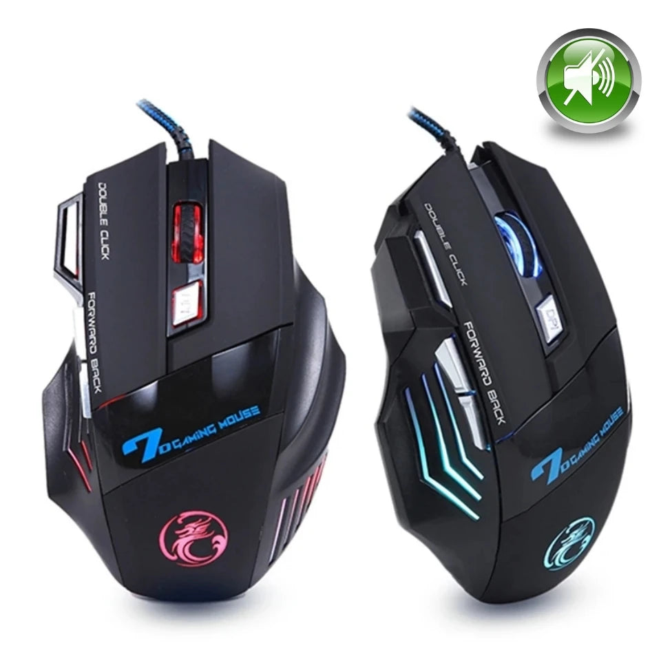 Mouse da gaming cablato per gamer, mouse per computer ergonomico con retroilluminazione RGB silenziosa, LED, 7 pulsanti, USB, per PC desktop