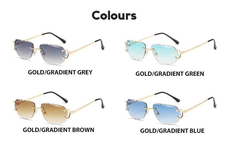 Retro Sunglasses Women Brand Designer Rimless Sun Glasses Fashion Shades Irregular Cutting Lens Ladies Frameless Eyeglasses