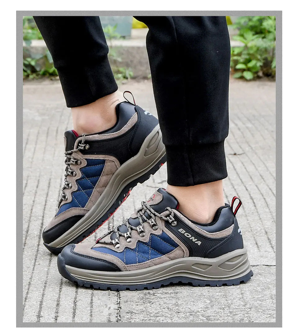 BONA 2023 New Designer Hiking Shoes Trekking Sneakers Men Walking Fishing Camping Jogging Shoes