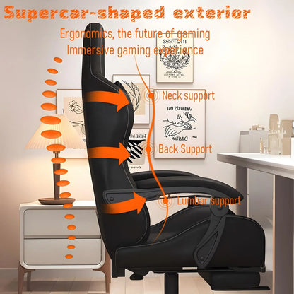 Cadeira Gaming Hestora em Couro PU Grande e Alta, Ergonómica, de Encosto Alto, para Computador, com Apoio para os Pés, Massagem e Suporte Lombar para Adultos