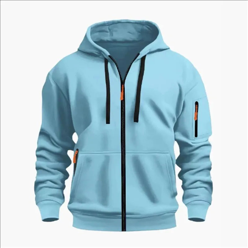 Men's Sweatshirts with Zipper Pockets Thin Solid Color Half Tracksuit Casual Outdoor Hooded Tracksuit Long Sleeves Jacket Coats