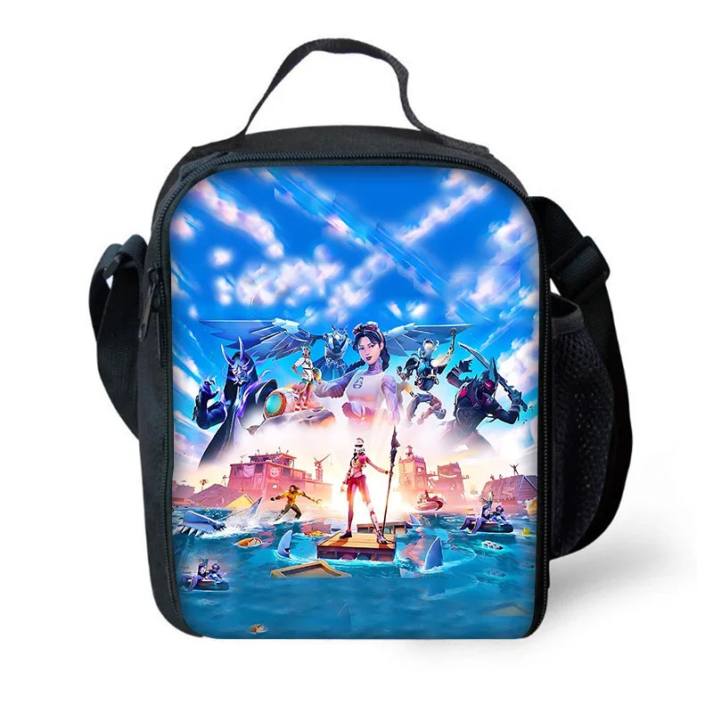 Klassisches FortniteS-Schulrucksack-Set für Kinder mit Lunchtasche und Federmäppchen, große Kapazität, für Jungen und Mädchen, ideales Geschenk