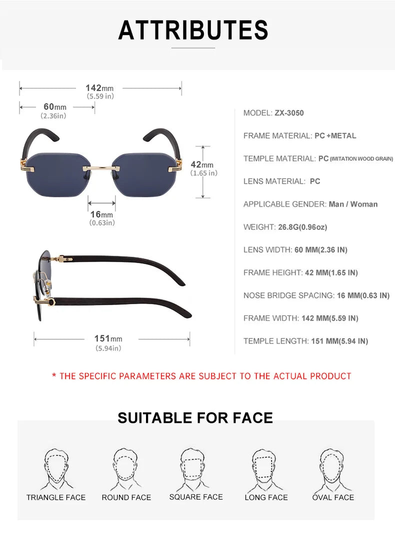 Vintage Square Rimless Sunglasses Men 2026 Luxury Brand Trendy Frameless Punk UV400 Eyewear Anti Blue Light Prescription Glasses