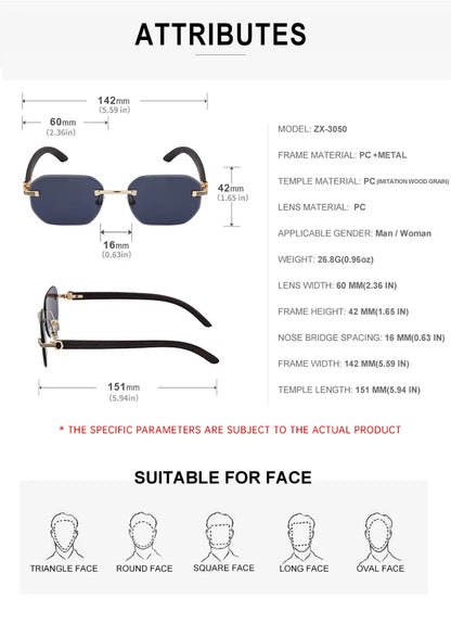 Vintage Square Rimless Sunglasses Men 2026 Luxury Brand Trendy Frameless Punk UV400 Eyewear Anti Blue Light Prescription Glasses