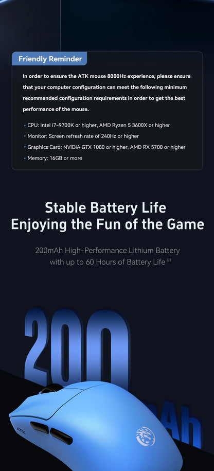 Ratón gaming inalámbrico ATK BlazingSky F1 Extreme PAW3950 Ultra Dual-Mode 8000Hz 35g ligero para e-sports FPS