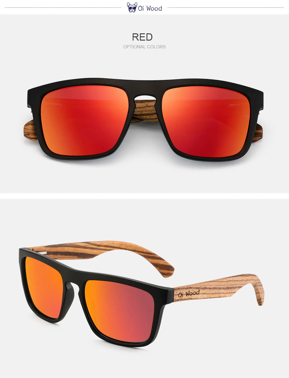 Oi Wood Women Sun glasses Square Sunglasses Wooden Eyeglasses polarized Red Lenses Mens Glasses