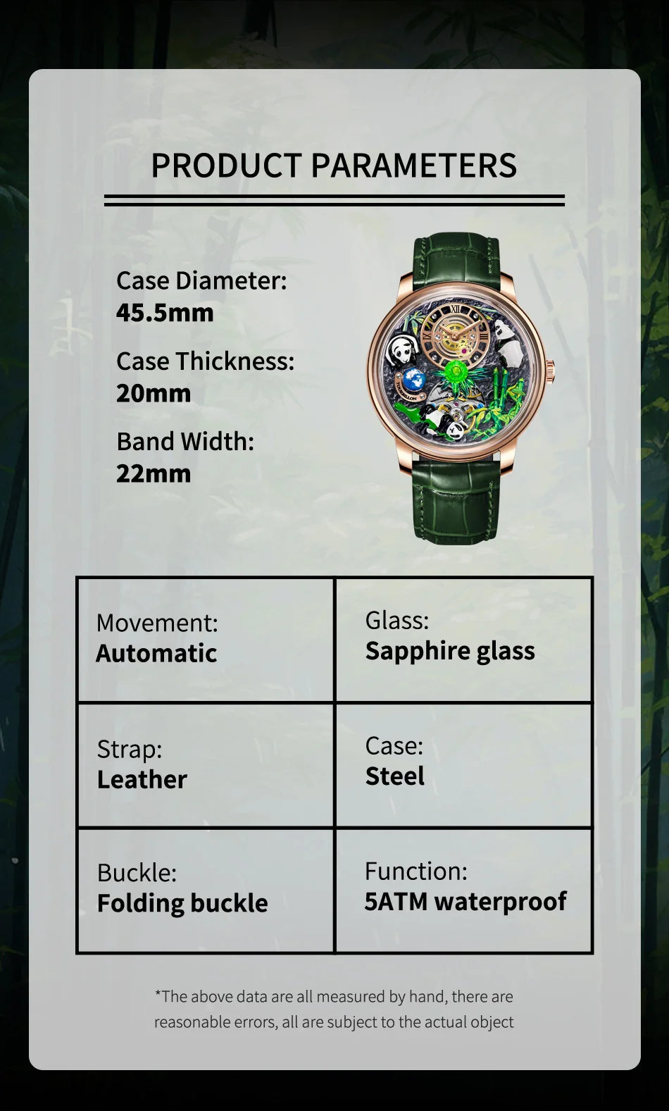 PINDU Panda National Treasure Series Mechanical Watch Men M2791B Movement Sapphire Mirror Waterproof Automatic Mechanical Watch